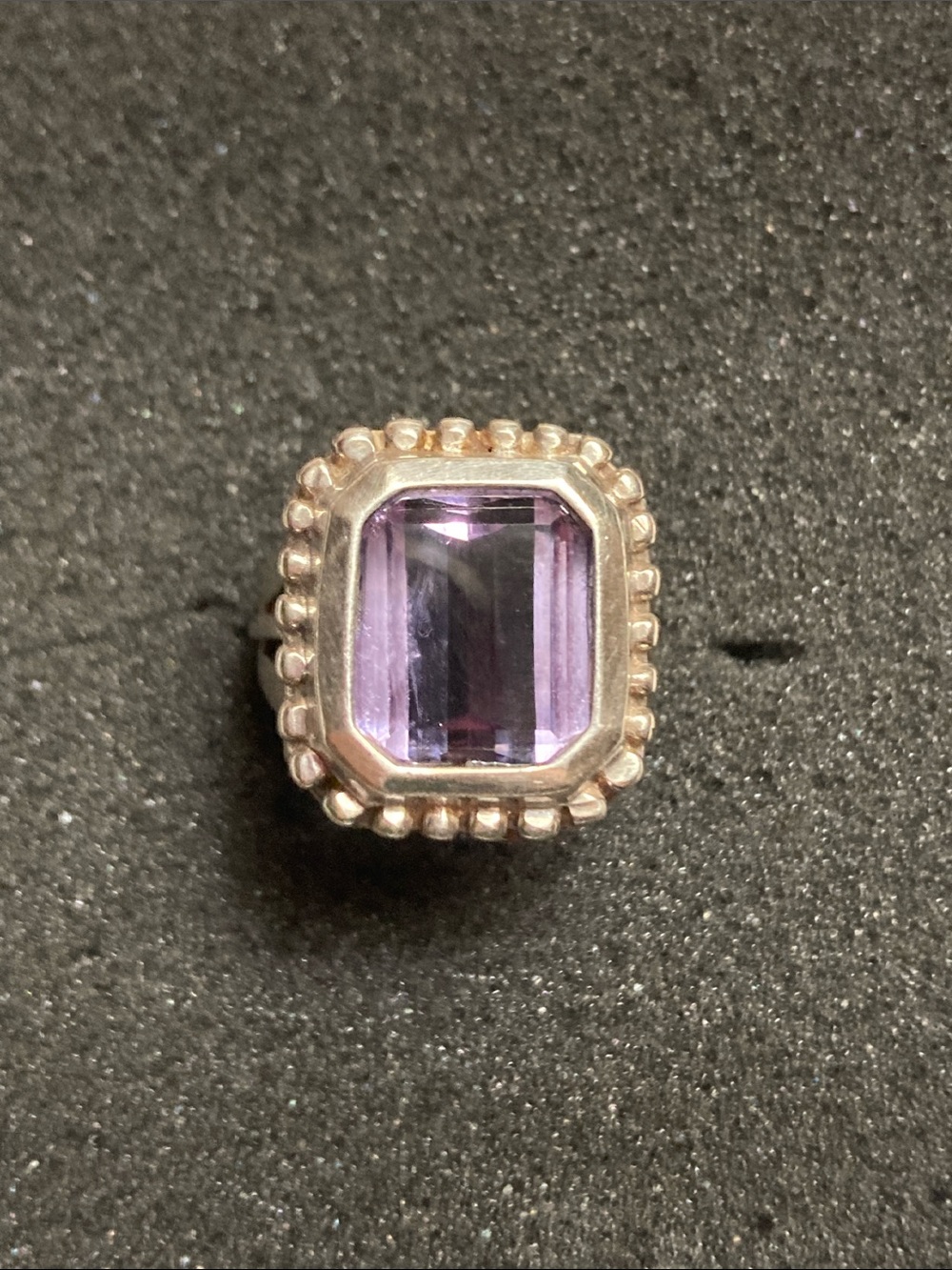Silver Ring with Rectangular Purple Gemstone